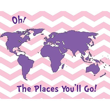 The Places You will Go - Pink Chevron Purple, Ready To Hang Canvas Kid's Wall De