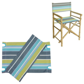 Set of 2 Canvas For Bamboo Director Chair, Green Stripe