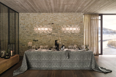 Mid-sized transitional dark wood floor and brown floor enclosed dining room photo in New York with beige walls and no fireplace