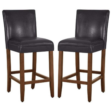 Home Square 29" Traditional Wood and Faux Leather Barstool in Brown - Set of 2