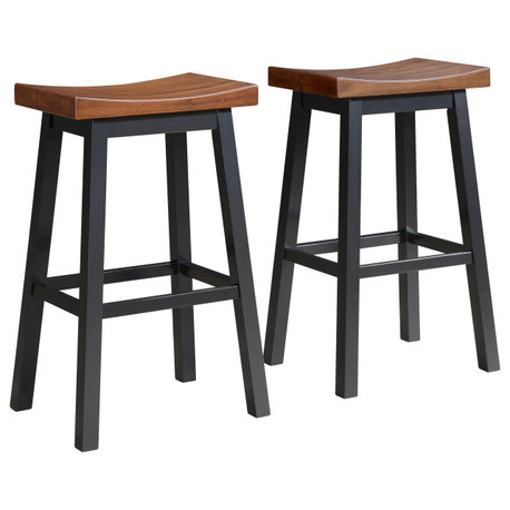 Lakewood Solid Wood Saddle Stools, Set of 2, Black/Walnut, Counter Stool 24"