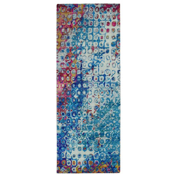 Admiral Blue THE PEACOCK Sari Silk Colorful Hand Knotted Runner Rug 3' x 8'2"