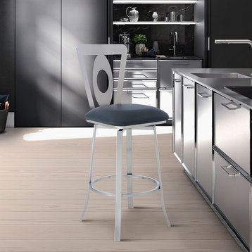 Lola Contemporary 30" Bar Height Barstool in Brushed Stainless Steel Finish
