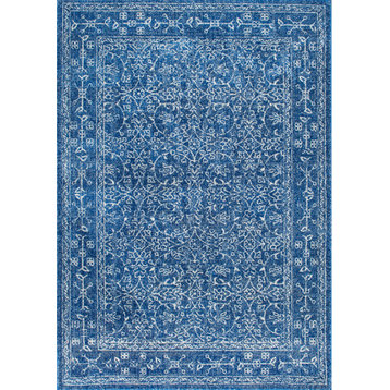 Traditional Medieval Floral Rug , Dark Blue, 8'x10'