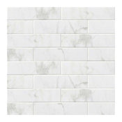4"x16" Subway Backsplash Tile Ceramic, Glossy White Carrara Bathroom Kitchen
