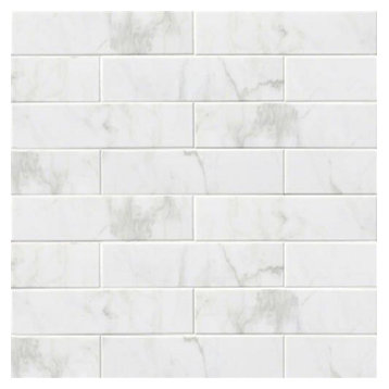 4"x16" Subway Backsplash Tile Ceramic, Glossy White Carrara Bathroom Kitchen
