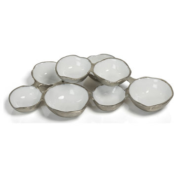 Small Cluster of 8 Round Serving Bowls, Nickel