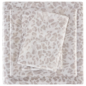 Madison Park Essentials Printed Satin Sheet Set, Twin Taupe Leopard