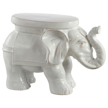 White Elephant 14.2" Ceramic Garden Stool, Antique White