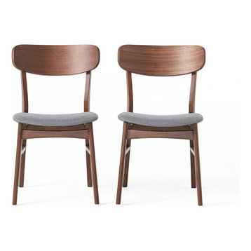 GDF Studio Lucille Fabric/ Wood Finish Dining Chair, Set of 2, Dark Gray/Walnut