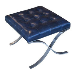 Navy Blue Leather Ottoman - Footstools And Ottomans