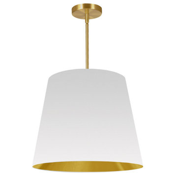 20" Modern Gold Modern Pendant Light With Tapered Drum Shade, White/Gold