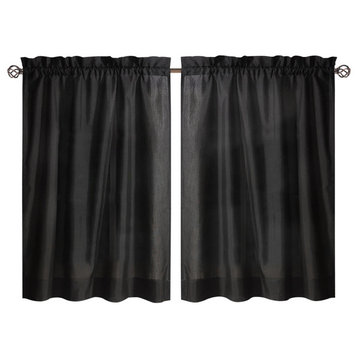 Ellis Curtain Stacey Tailored Tier Pair Curtains, Black, 56"x30"