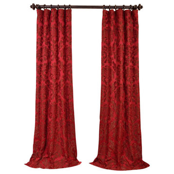 Astoria Red & Bronze Faux Silk Jacquard Curtain Single Panel, 50"x96"