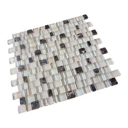 Glossy and Matte Off White With Dark Emperador Random Brick Cubes Pattern Glass - Home Accessories & Decor