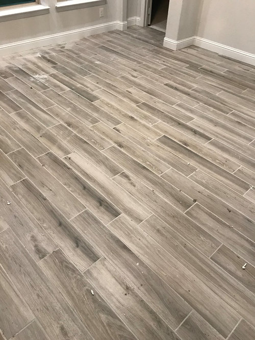 Grout doesn't match wood-like tile.