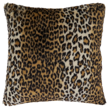 Faux Fur Poly-Filled Throw Pillow With Cheetah Print, 22"x22"