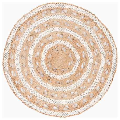 Safavieh Natural Fiber Nf169B Striped Rug, Ivory and Natural, 8'0"x8'0" Round