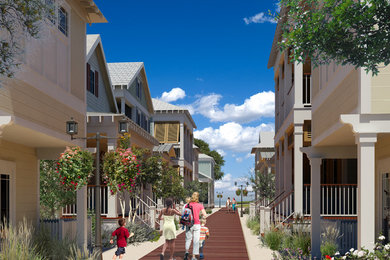 View along the boardwalk between the homes