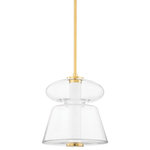 Hudson Valley Lighting - Palermo Small 1-Light Pendant Aged Brass - A little bit modern, a little bit classic, Palermo's got it all. An LED tube light is surrounded by smooth pieces of stacked clear glass. Like sculptures suspended from the ceiling, these pendant lights add style and spark conversation.