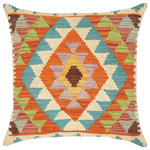 Bareens Designer Rugs - Shabby Chic Turkish Britany Hand Woven Kilim Throw Pillow - Embellish your home with this timeless casual chic handmade Southwestern Kilim throw pillow covers made with and cotton. Constructed on a loom by Nomad Turkman people with hand spun and Natural Vegetable dyes these beautiful Kilim pillow covers are known for their beautiful repetitive geometrical, naturalistic floral and traditional patterns yet still giving it a moden look. Masterfully artisan-crafted on traditional Kilim looms with a contemporary fashion palette producing bold intricate sharp patterns making them a standout piece in any decor.