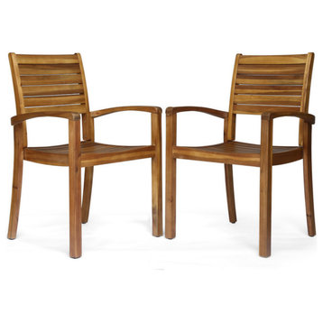 GDF Studio Watts Outdoor Acacia Wood Dining Chairs, Set of 2, Teak