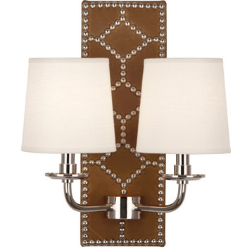 Williamsburg Lightfoot Wall Sconce, English Ochre Leather and Aged Brass