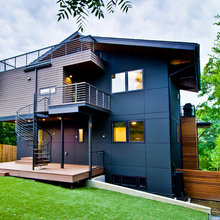 Large stone panels on exterior