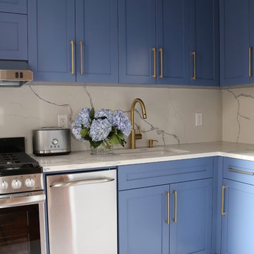 Deep Blue Shaker style kitchen in a pre-war apartment in Brooklyn Heights