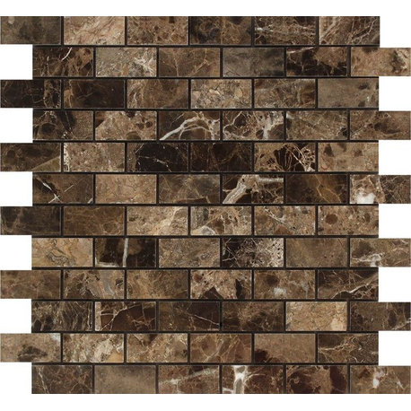 Emperador Dark Spanish Marble Brick Mosaic, 1 X 2 Polished