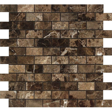 Emperador Dark Spanish Marble Brick Mosaic, 1 X 2 Polished