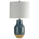 StyleCraft Home Collection - Prova Blue Dipped Ceramic Body Table Lamp with Hardback Shade - With its three-way operation and gorgeous blue color, this table lamp brings stylish illumination to any space: hallway, bedroom, living room, office, or dining room. The ceramic frame features a dual finish that's blue with a beige accent at the bottom. A white hardback shade completes the beautiful look of this ceramic table lamp.