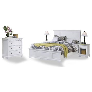 Homestyles Naples Wood Queen Bed Nightstand and Chest in Off White