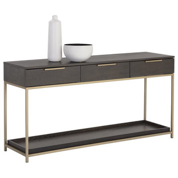 Rebel Console Table With Drawers, Gold, Charcoal Gray