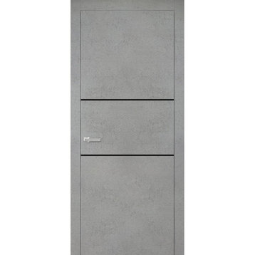 Solid French Door 42 x 80 | Planum 0014 Concrete with| Bathroom