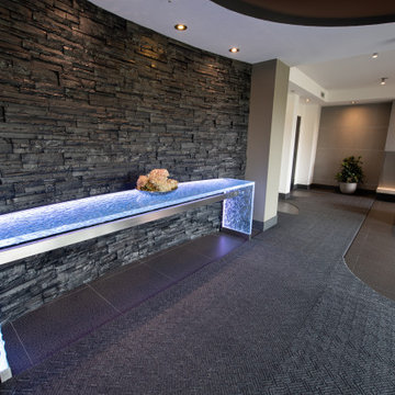 Glass table with LED lights in luxurious residential condo