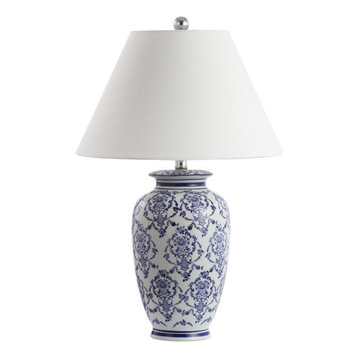 Juliana 26.25" Chinoiserie Ceramic LED Table Lamp, Blue, White