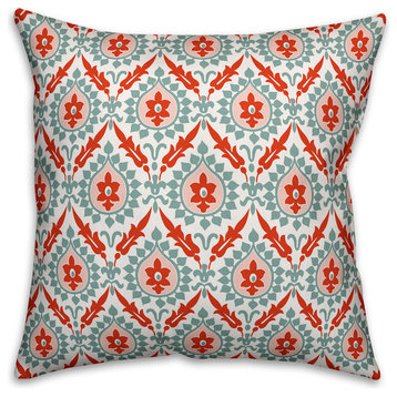 Ikat, Blue and Red Outdoor Throw Pillow, 18"x18"