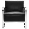 Modern Black Leather Lounge Chair with Chromed Frame Mezzo