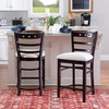 Pemberly Row Beechwood Set of 2 Padded Seat Ladder Back Counter Stools in Black
