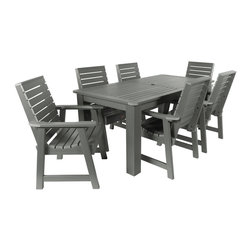 Highwood USA - Weatherly 7-Piece Rectangular Dining Set, Coastal Teak - Outdoor Dining Sets