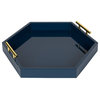 Lipton Hexagon Decorative Tray with Metal Handles, Navy Blue, Gold