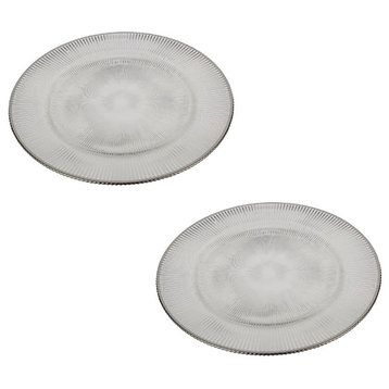 Glass Charger, 13", Silver Rim, Set of 2