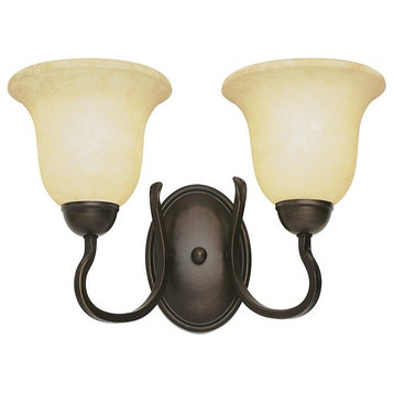 Two Light Rubbed Oil Bronze Tea Stain Glass Wall Light