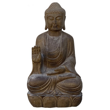 Chinese Oriental Stone Sitting Buddha Amitabha Shakyamuni Statue Hcs7223