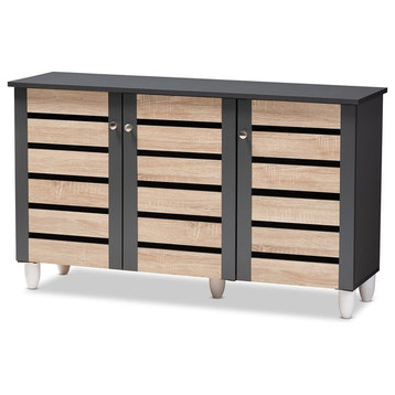 Modern & Contemporary 2-Tone Oak & Dark Gray 3-Door Shoe Storage Cabinet