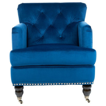 Leonard Tufted Club Chair, Navy Blue/Espresso