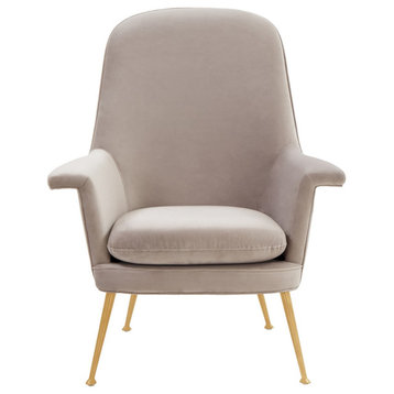 Safavieh Couture Aimee Velvet Arm Chair, Pale Taupe/Gold