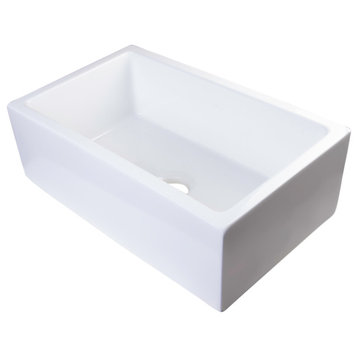 30"White Smooth Solid Thick Wall Fireclay Single Bowl Farm Sink