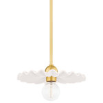 Mitzi - Mitzi Tinsley 1-LT Pendant H499701-AGB/CCR, Aged Brass/Ceramic Gloss Cream - Take Tinsley for a twirl! Wrought with feminine design details, Tinsley's standout is her pleated ceramic collar. Finished in a glossy white finish, the delicate plate is accentuated by aged brass and glass.